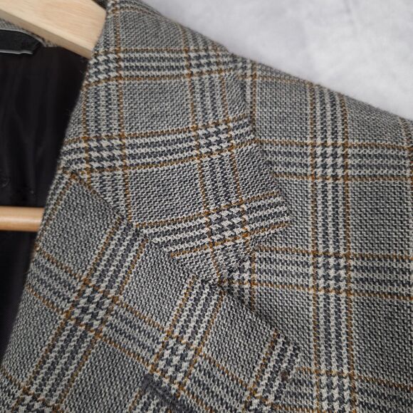 Boggi Milano Blazer Mens 50 / 42" Chest Gray Brown Plaid Wool Lined Jacket - Picture 3 of 16